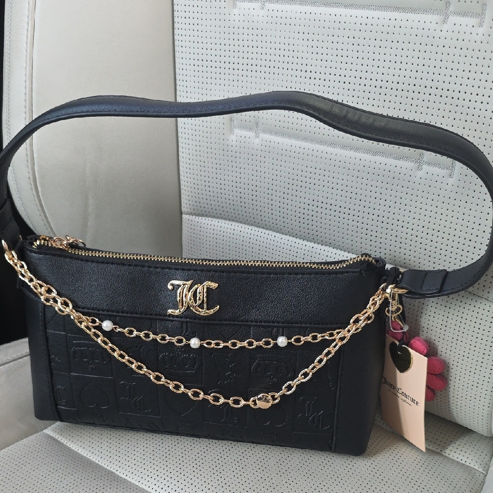 NWT Juicy Couture Black Shoulder Bag with Gold Chain